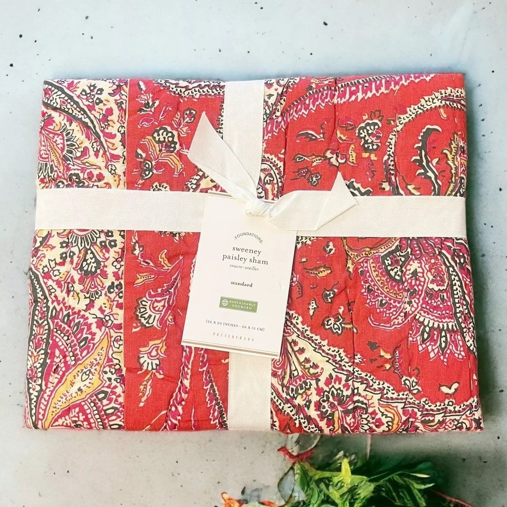 Pottery Barn Sweeney Paisley quilted standard sham multi New pillow red